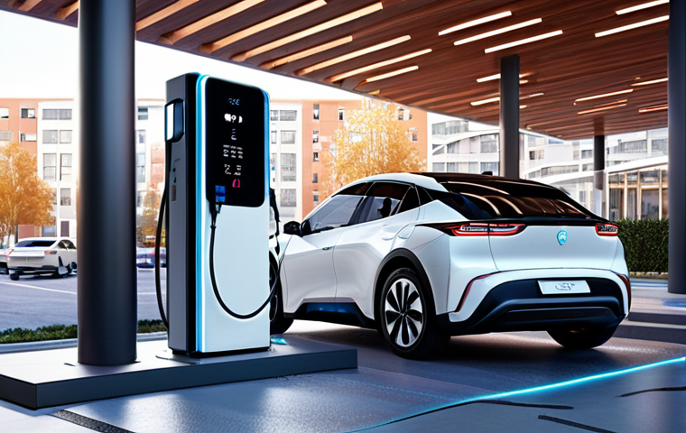 **Prompt 1:** A futuristic, sleek EV charging station situated in a brightly lit, modern apartment complex parking lot. The station features an intuitive digital interface displaying dynamic energy flow, representing both charging and V2G capabilities. Abstract elements of glowing neural networks and interconnected blockchain blocks are subtly integrated into the design, symbolizing AI-driven optimization and transparent, secure transactions. The overall atmosphere is clean, efficient, and optimistic, highlighting a fair and advanced EV charging ecosystem.