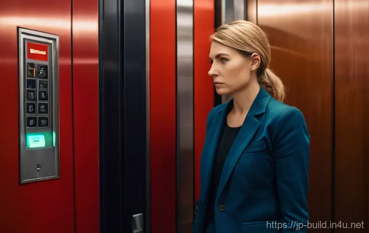 엘리베이터 긴급 대응 매뉴얼 - **Prompt: Elevator Emergency Stop - Initial Calm Response**
    "A realistic indoor shot of a modern...