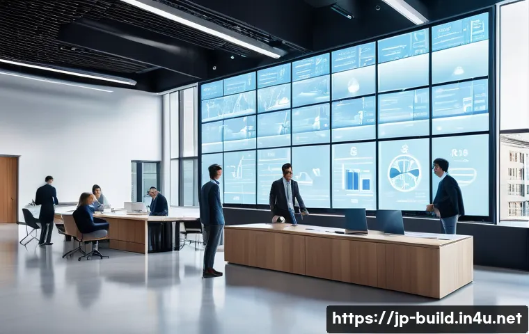 빌딩 관리 시스템 소프트웨어 - A Vision of the Future: The AI-Powered Smart Building**
A futuristic, clean, and brightly lit interi...