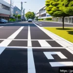 건물 주차장 청소 서비스 - A clean, modern parking lot in Japan during early morning light, featuring neatly painted white park...