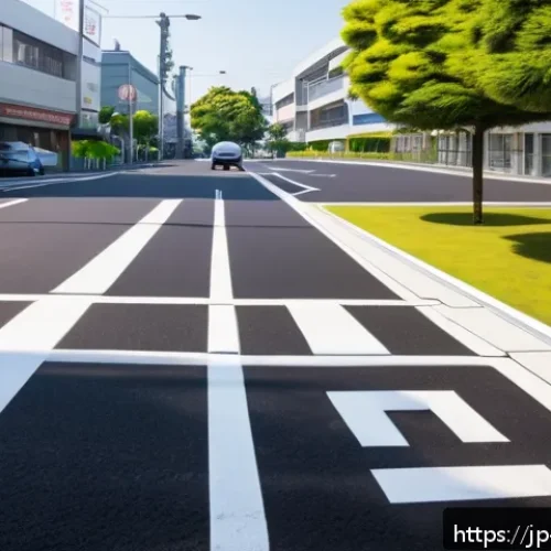 건물 주차장 청소 서비스 - A clean, modern parking lot in Japan during early morning light, featuring neatly painted white park...